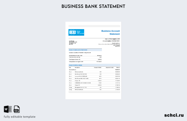 цифровая загрузка шаблона выписки со счета фирмы Bosna Bank в формате Word и PDF
