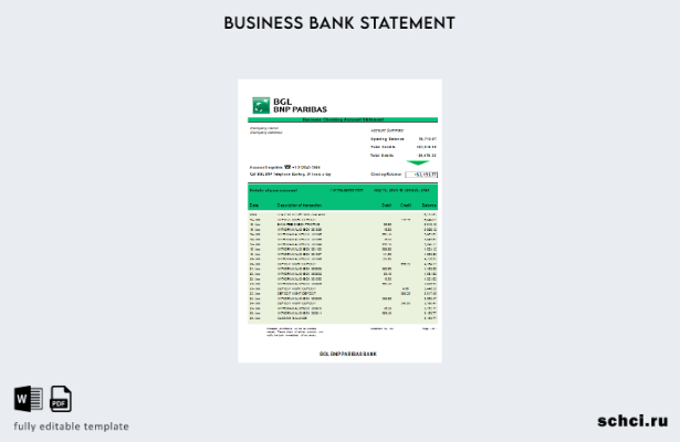 цифровая загрузка BGL BNP Paribas выписка по текущему счету бизнеса Шаблон Word
