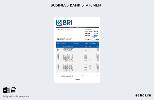 цифровая загрузка Bank BRI, бизнес выписка по банковскому счету, шаблон в формат