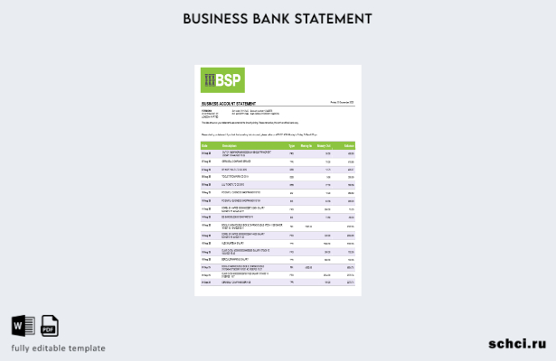 цифровая загрузка Bank of South Pacific, выписка по банковскому счету, шаблон в