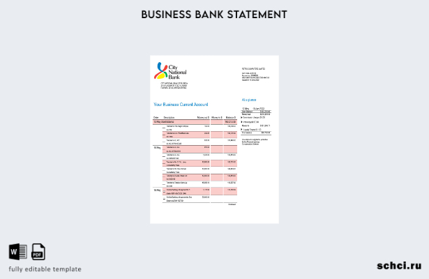 цифровая загрузка City National Bank of Florida выписка по фирменному счету Шабл