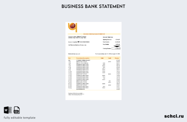 цифровая загрузка Druk PNB выписка со счета фирмы банка Шаблон Word и PDF
