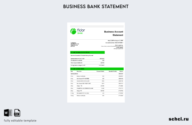 цифровая загрузка Fidor Bank Business Firm выписка со счета Word snd шаблон в фо