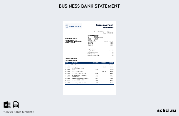 цифровая загрузка Panama Banco Общая выписка по счету предприятия Шаблон в форма