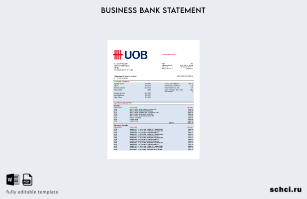 цифровая загрузка UOB (United Overseas Bank) выписка по счету фирмы Шаблон в фор