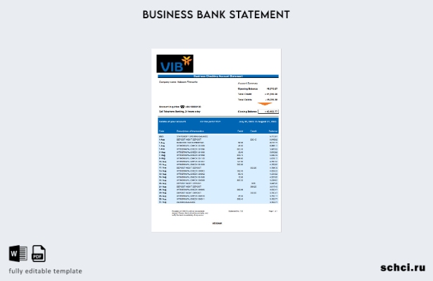 цифровая загрузка VIB Bank выписка по текущему счету в формате Word и PDF шаблон