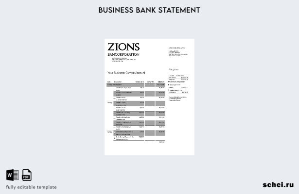 цифровая загрузка Zions Bancorporation Bank, выписка по текущему счету, шаблон в