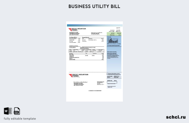 скачать в цифровом формате, США, Юта, Rocky Mountain Power, шаблон счета за комм