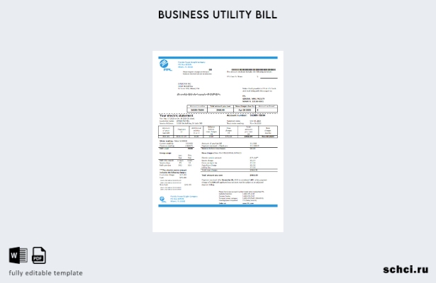 скачать цифровую версию шаблона счета за электроэнергию компании Florida Power &