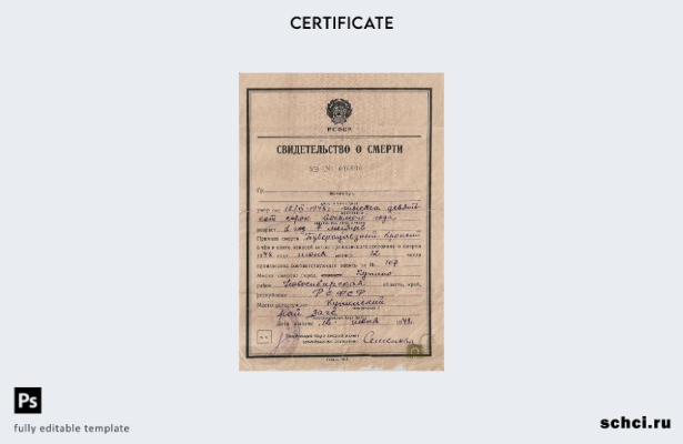 Скачать цифровую версию Россия Образец свидетельства о смерти руководителя ЗАГСа