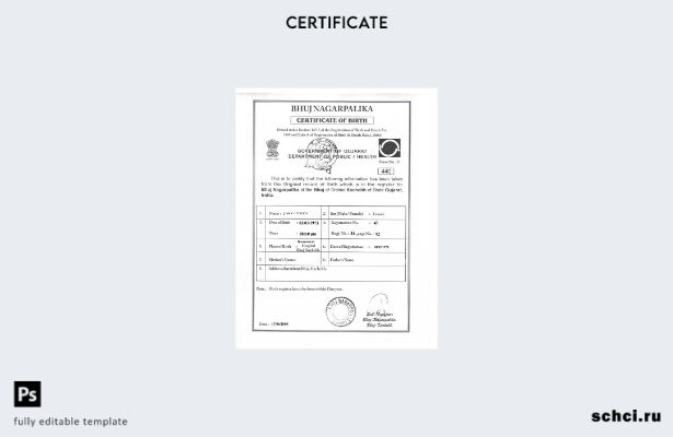 скачать в цифровом формате шаблон свидетельства о рождении в офисе Бхудж Нагарпа