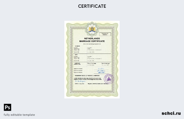 цифровая загрузка свидетельства о браке в Нидерландах, шаблон Word и PDF