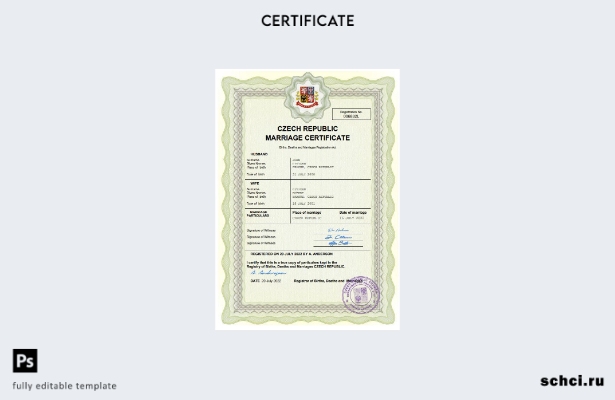 цифровая загрузка свидетельства о браке в Чехии, шаблон Word и PDF