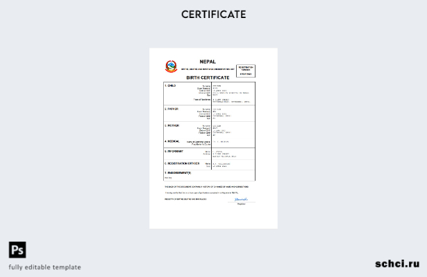 цифровая загрузка свидетельства о рождении в Непале, шаблон Word и PDF