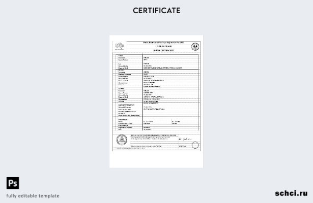 цифровая загрузка шаблона версии свидетельства о рождении для Австралии и Южной