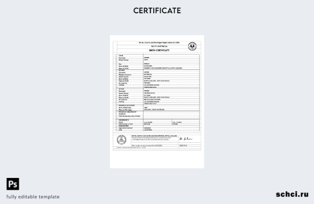 цифровая загрузка шаблона версии свидетельства о рождении для Австралии и Южно 1