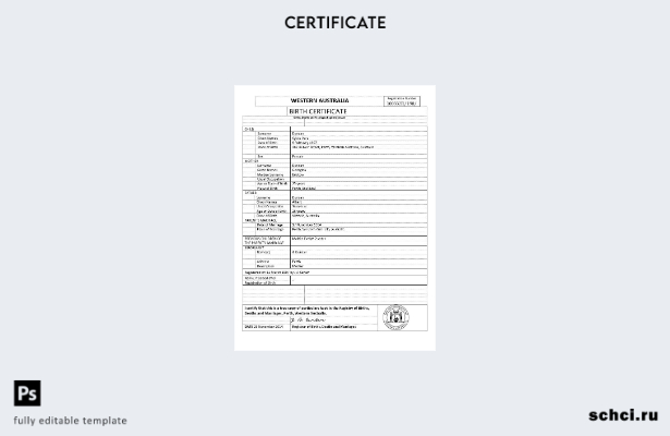 цифровая загрузка шаблона свидетельства о рождении Австралия Западная Австралия
