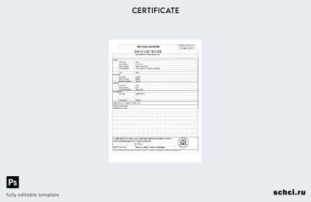 цифровая загрузка шаблона свидетельства о рождении Австралия Западная Австрали 1