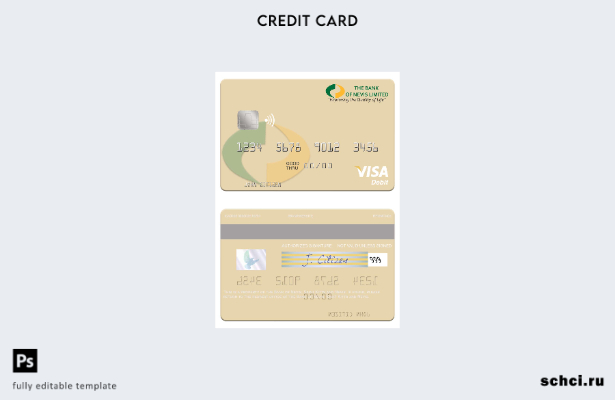 скачать в цифровом формате Шаблон дебетовой карты Visa Банка Невиса и Сент Китс