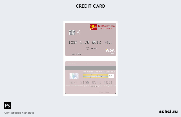 скачать в цифровом формате Шаблон дебетовой карты Visa Сент Винсента и Гренадин