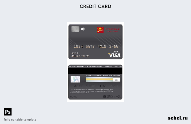 скачать в цифровом формате Шаблон дебетовой карты Visa банка CIBC First Caribbea
