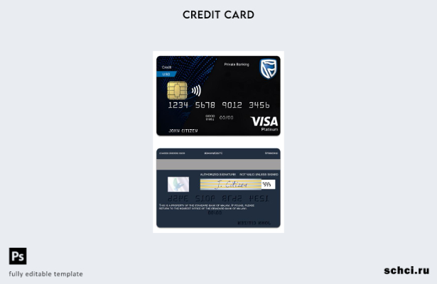 скачать в цифровом формате Шаблон платиновой дебетовой карты Visa Малави The Sta