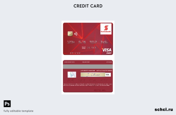 скачать в цифровом формате шаблон дебетовой карты Visa Банка Новой Шотландии Сен