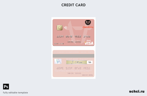 скачать в цифровом формате шаблон дебетовой карты Visa Северной Кореи Daedong Cr