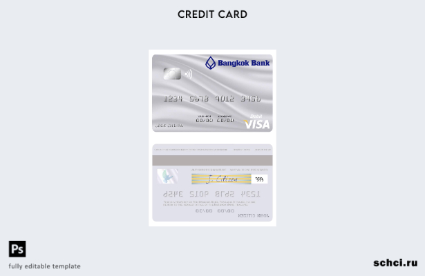 скачать в цифровом формате шаблон дебетовой карты Visa в Таиланде, Бангкоке, Бан