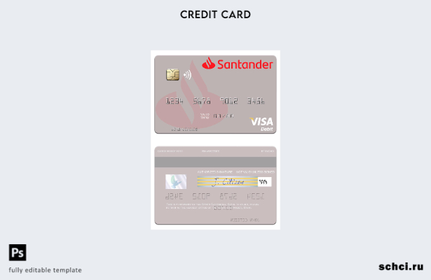 скачать в цифровом формате шаблон дебетовой карты Visa Banco Santander в Испании