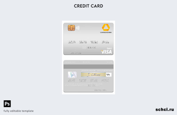 скачать в цифровом формате шаблон дебетовой карты Visa Commerz Bank в Германии