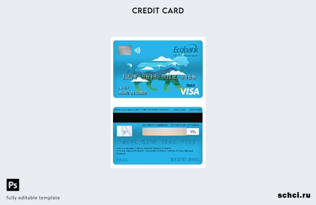 скачать в цифровом формате шаблон дебетовой карты Visa Ecobank в Центральноафрик