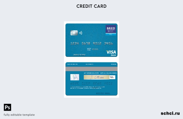 скачать в цифровом формате шаблон дебетовой карты Visa Fiji BRED Bank