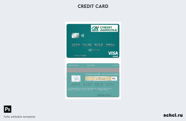скачать в цифровом формате шаблон дебетовой карты Visa France Credit Agricole Ba