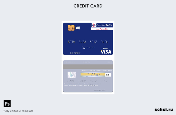 скачать в цифровом формате шаблон дебетовой карты Visa Kenya Guardian Bank