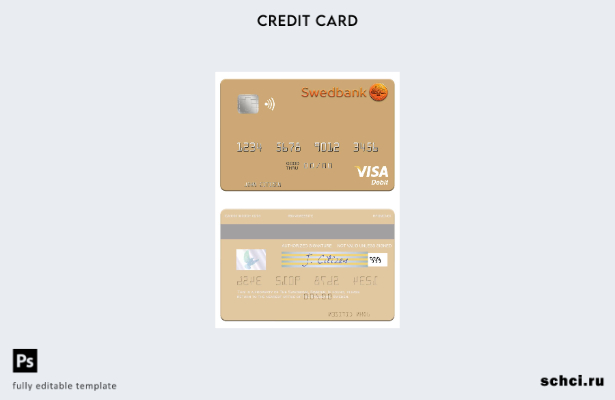 скачать в цифровом формате шаблон дебетовой карты Visa Swedbank в Швеции