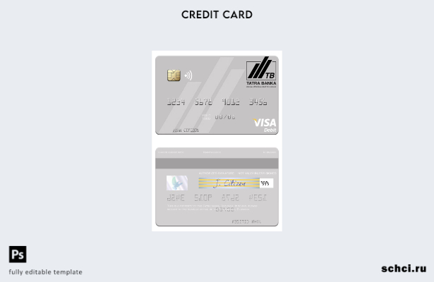 скачать в цифровом формате шаблон дебетовой карты Visa Tatra Banka в Словакии
