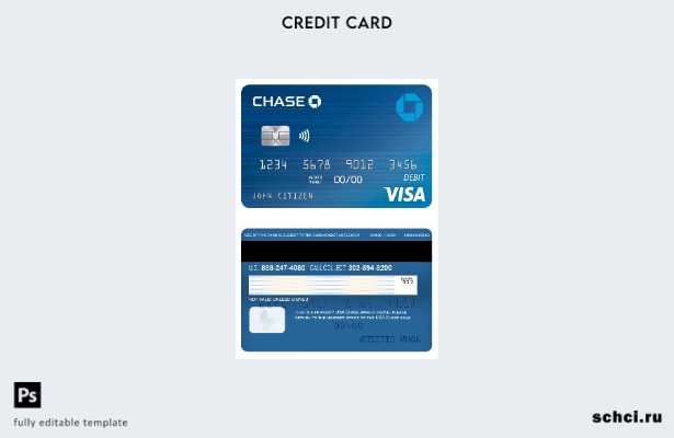 скачать в цифровом формате шаблон дебетовой карты Visa USA Chase Bank