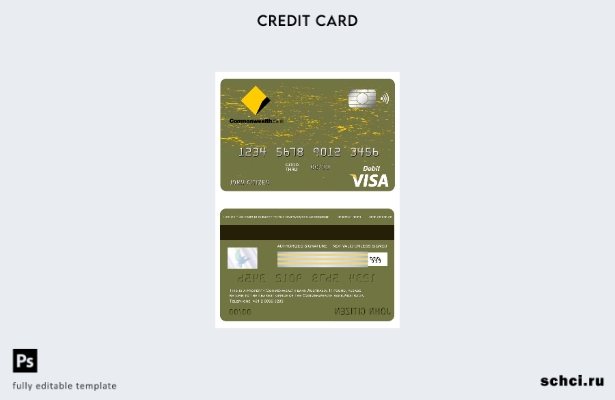 скачать в цифровом формате шаблон карты Visa банка Содружества Австралии