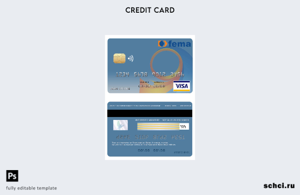скачать в цифровом формате шаблон карты Visa банка Fema в Бенине