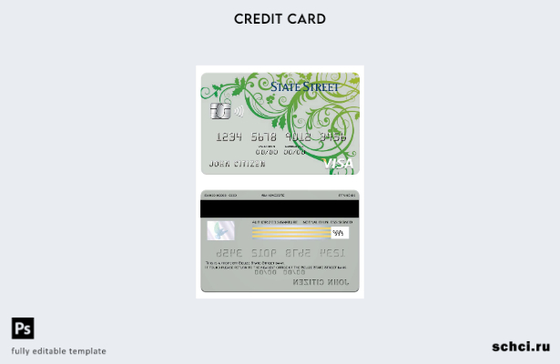 скачать в цифровом формате шаблон карты Visa для банка Belize State Street