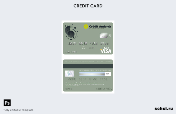 скачать в цифровом формате шаблон карты Visa Andorra Credit Andorra Bank