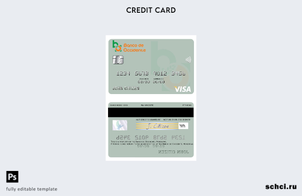 скачать в цифровом формате шаблон карты Visa Banco de Occidente Гондураса