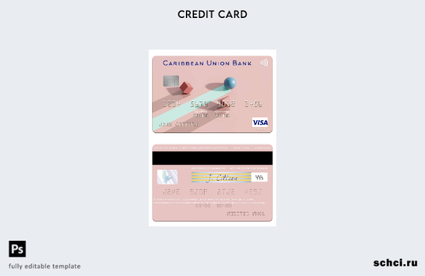 скачать в цифровом формате шаблон карты Visa Caribbean Union Bank Антигуа и Барб