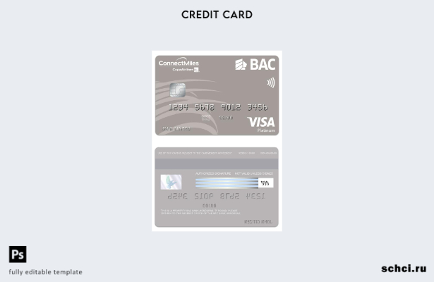 скачать в цифровом формате шаблон карты Visa Platinum Гондурасского банка BAC Ba