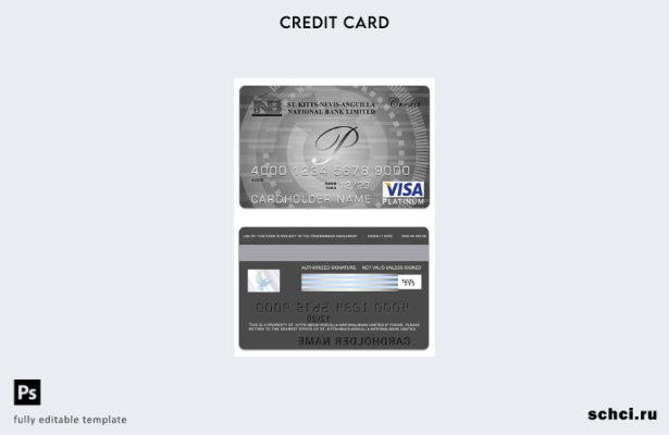 скачать в цифровом формате шаблон карты Visa Platinum Национального банка Сент К
