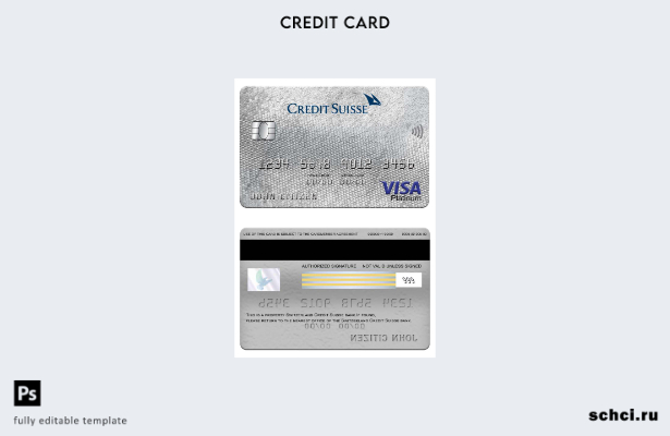 скачать в цифровом формате шаблон карты Visa Platinum банка Швейцарии Credit Sui