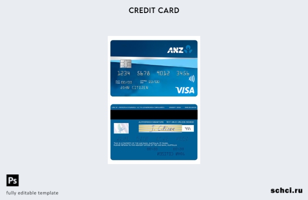 скачать в цифровом формате шаблон кредитной карты Australia ANZ Bank First Visa