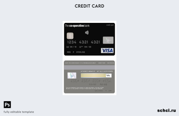 скачать в цифровом формате шаблон кредитной карты Visa The Cooperative Bank Соед