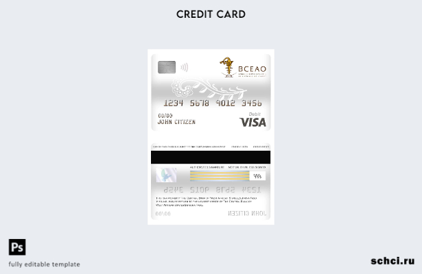 цифровая загрузка Буркина Фасо Шаблон дебетовой карты Visa банка Центрального ба